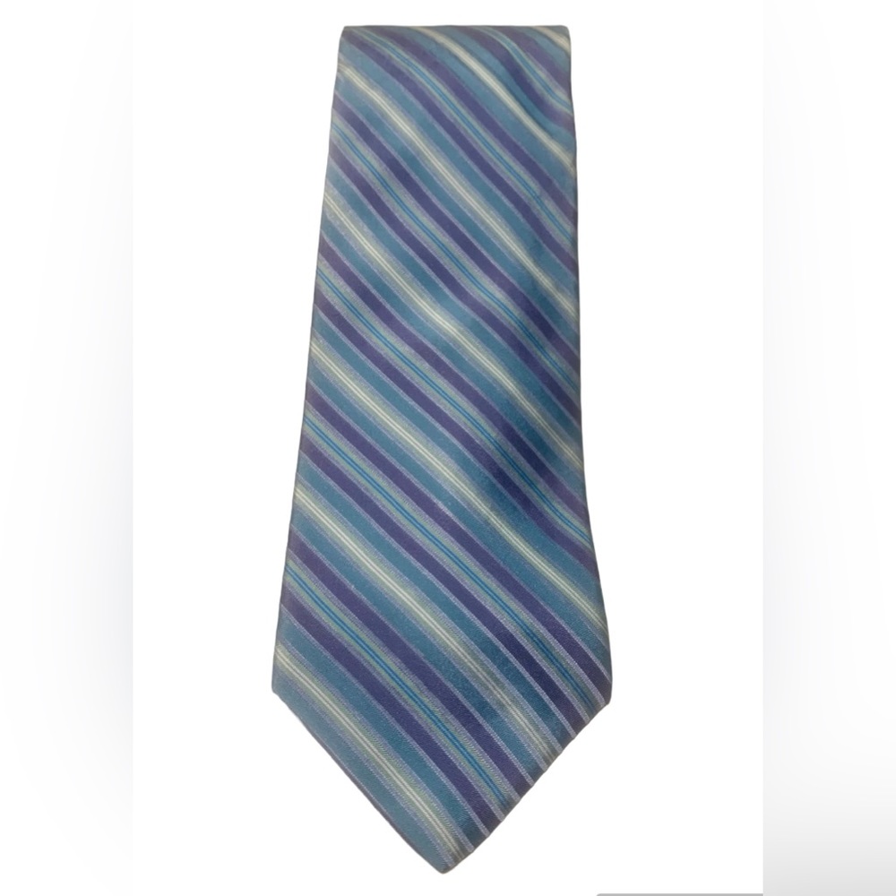DKNY 100% Silk Necktie Men's Multicolor Diagonal Stripe Blue Structured 57x3”